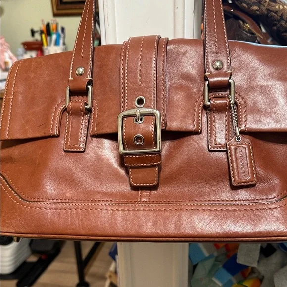 Vintage Coach collectible Brown Leather Handbag with Buckle - Picture 1 of 8